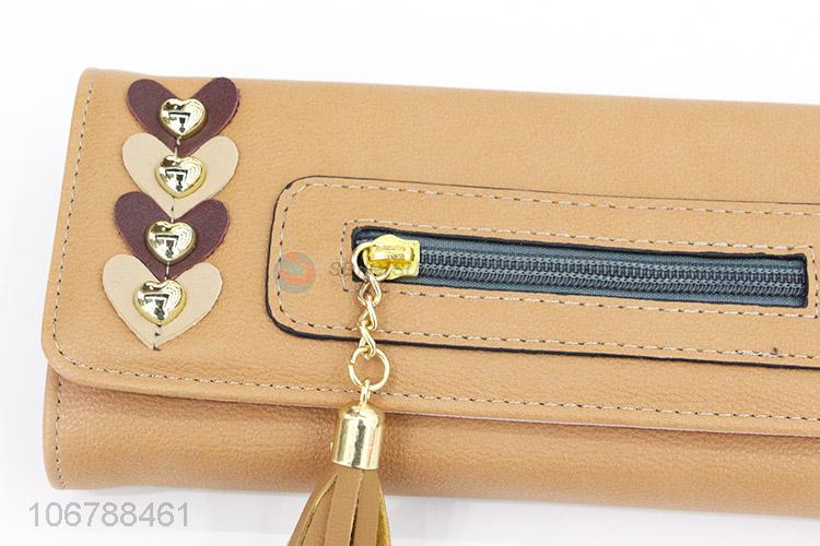 New Style PU Leather Long Purse With Tassel Zipper