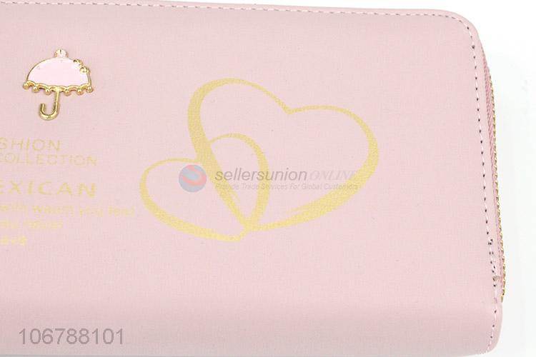 Wholesale PU Leather Pink Purse Ladies Card Holder Wallet