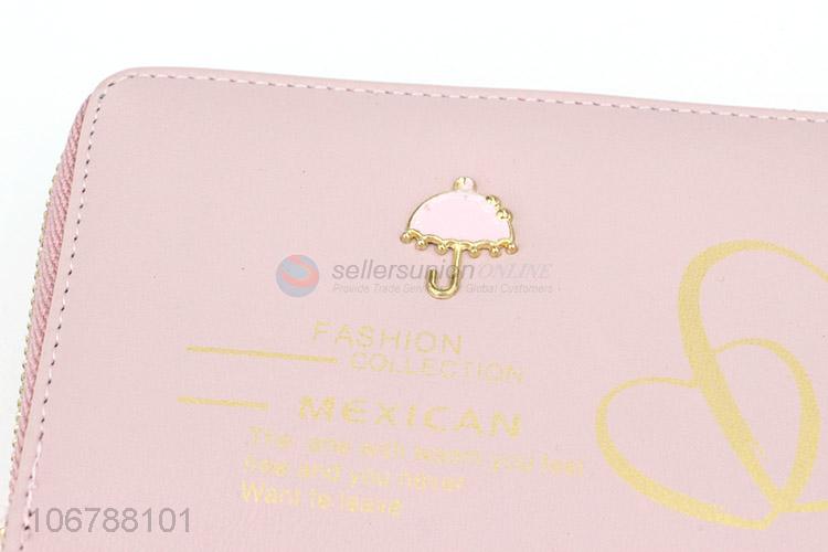 Wholesale PU Leather Pink Purse Ladies Card Holder Wallet