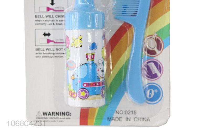 High quality cartoon baby hair comb hair brush with rattle