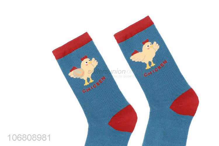 Low price trendy jacquard mid-calf length sock for women