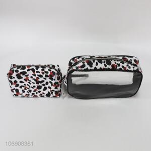 Hot sale trendy leopard print pvc cosmetic bag set