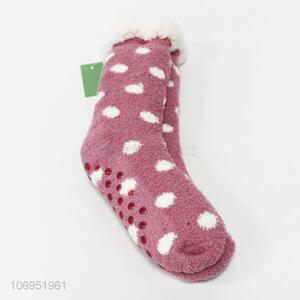 Top quality ladies anti-slip home indoor floor plush socks