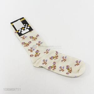 Beautiful design flower jacquard ladies winter warm mid-calf length sock