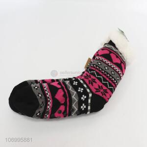 Bottom price ladies winter anti-slip fleece lined knitting floor socks