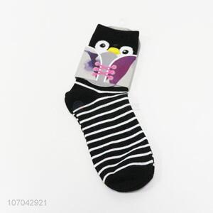 High sales cartoon penguin pattern women crew socks