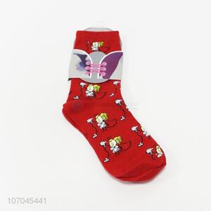 Good quality cartoon pattern women knitted crew socks