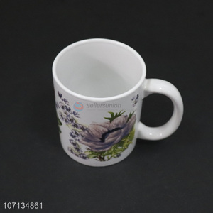 Best Selling Flowers Printed White Ceramic Cup Fashion Water Cup