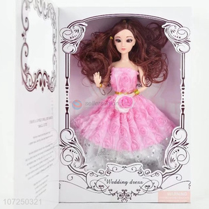 High quality 11.5inch 12joints solid body 3D eyeball wedding dress doll for girls