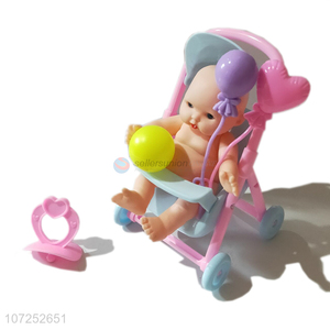 Premium Quality Vinyl Cute Expression Baby Dolls With Doll Stroller