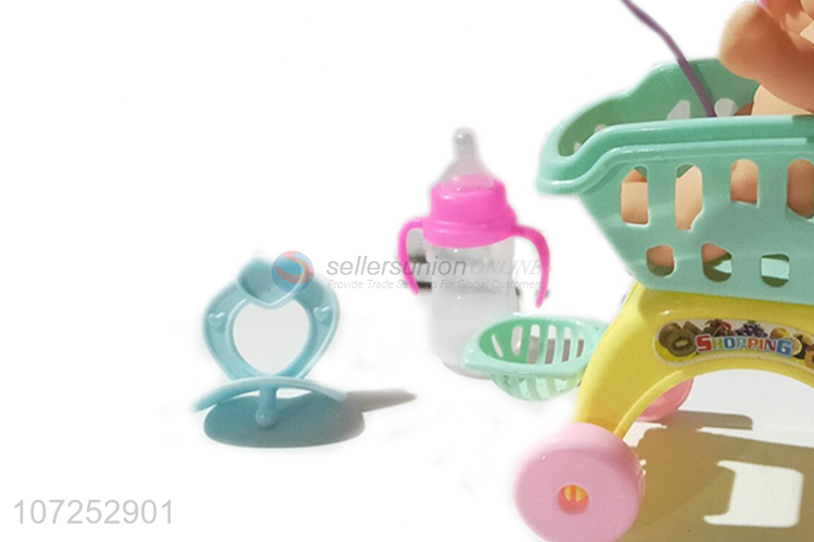 New Lovely Vinyl Baby Doll Toy Playing Toy Set With Shopping Cart