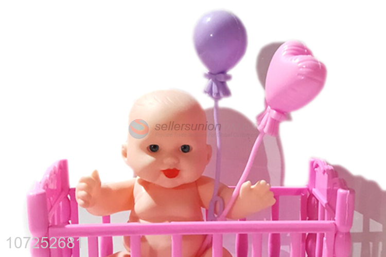 Hot Sale Kids Play At Home Vinyl Lovely Baby Doll Bed Toy