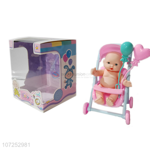 High Sales Vinyl Doll With Cart Toy Set Pretend Play Toy Baby Trolley