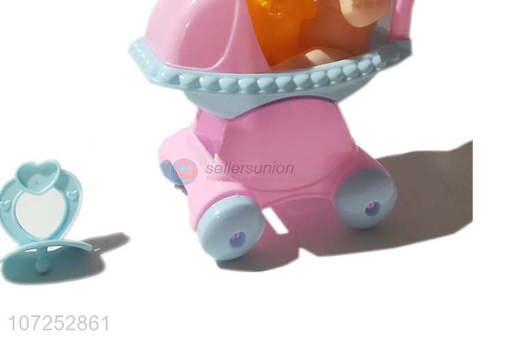 Best Sale Vinyl Doll With Cart Toy Set Pretend Play Toy Baby Trolley