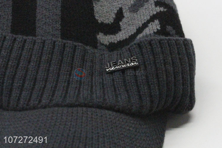 Hot products men winter warm peaked cap jacquard knitting hat