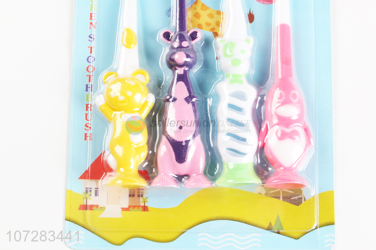 Factory price cartoon animal shape handle kids toothbrush set