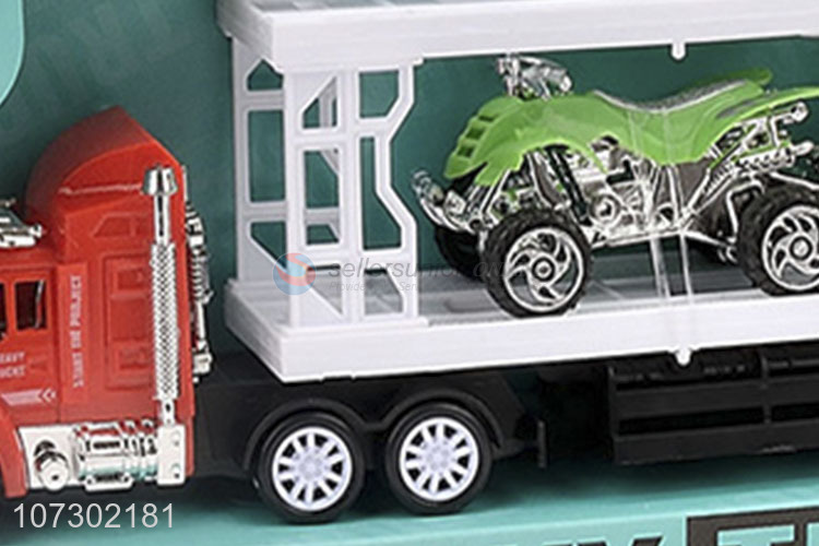 Wholesale Inertial Heavy Trailer Truck Toy Carrying Two Motorcycles For Kids