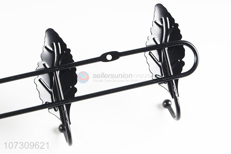 Unique Design Leaf Shape 7 Hooks Black Iron Wire Wall Mounted Hanger Hook