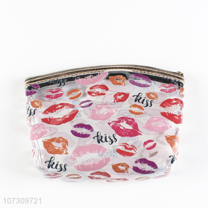 Hot selling fashion lip printed transparent pvc makeup bag cosmetic bag