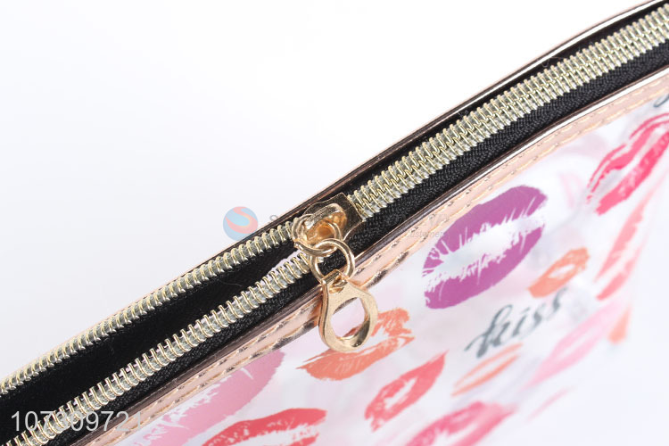 Hot selling fashion lip printed transparent pvc makeup bag cosmetic bag