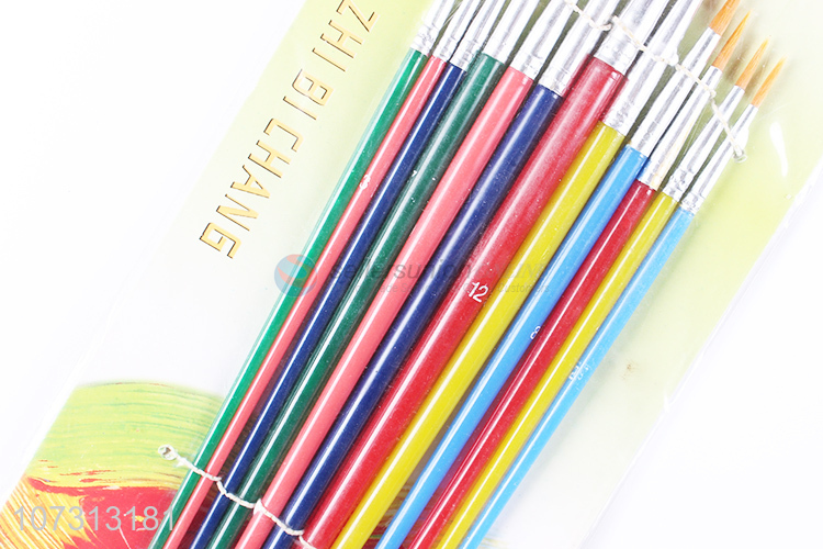 Wholesale custom art tools 12pcs plastic handle watercolor painting brush oil paintbrush