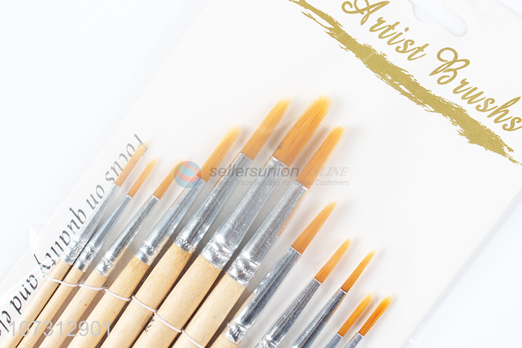 Superior quality art tools 12pcs wooden handle watercolor painting brush oil paintbrush