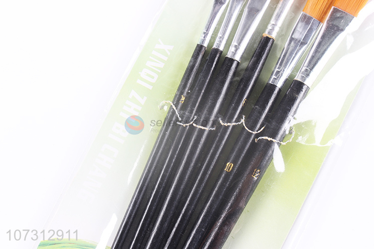 China maker art supplies 6pcs wooden handle painting brush watercolor paintbrush