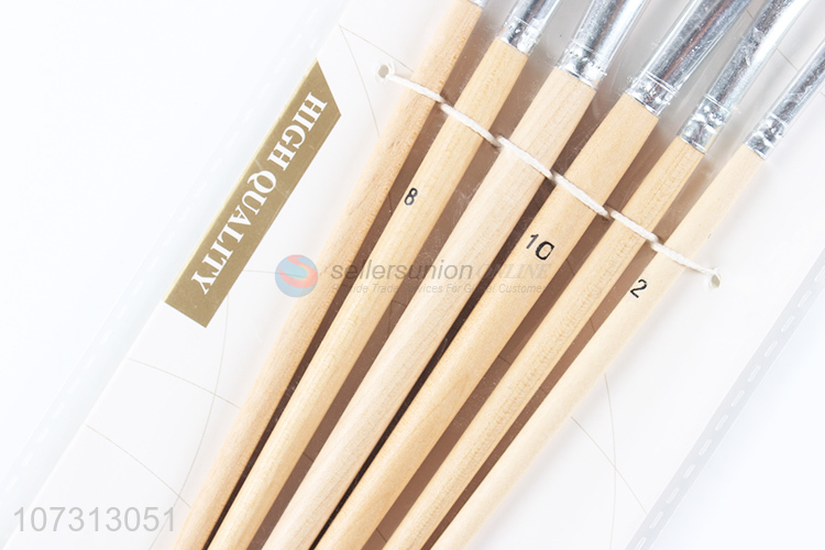 Promotional cheap art supplies 6pcs wooden handle painting brush watercolor paintbrush