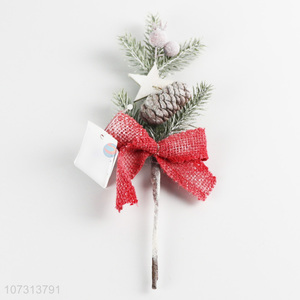 Best Sale Christmas Decoration Artificial Christmas Picks With Red Bowknot