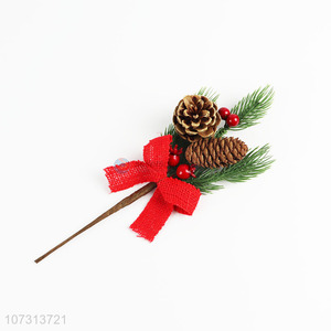 High Sales Christmas Pine Cone Picks with Bowknot For Holiday Decor