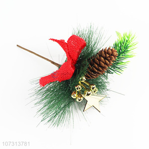 Wholesale Artificial Pine Needles Twigs With Pine Cones Bowknot Christmas Picks