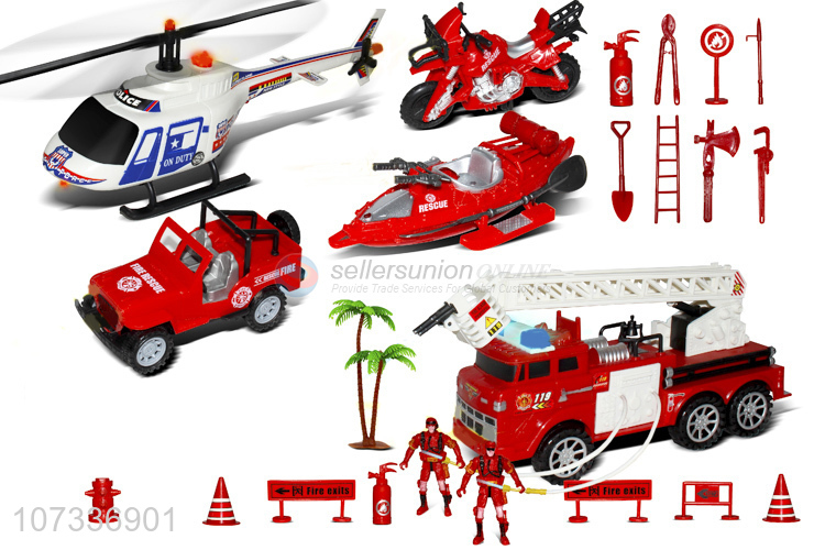 Custom Helicopter Ambulance Inertial Ladder Fire Truck Boat Set Toy