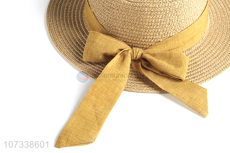 Best Sale Woman Leisure Outdoor Paper Straw Hat With Bow Decoration