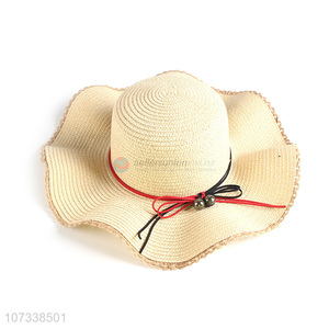 Wholesale Elegant Super Wide Wave Brim Beach Summer Straw Hat For Lady