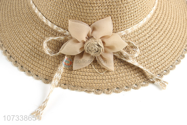 Best Price Womens Summer Beach Hat Bowknot Flower Decoration Straw Hat