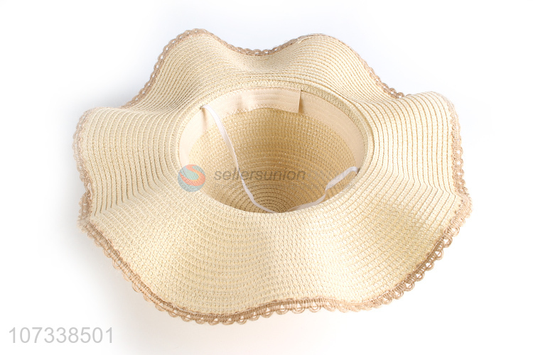 Wholesale Elegant Super Wide Wave Brim Beach Summer Straw Hat For Lady