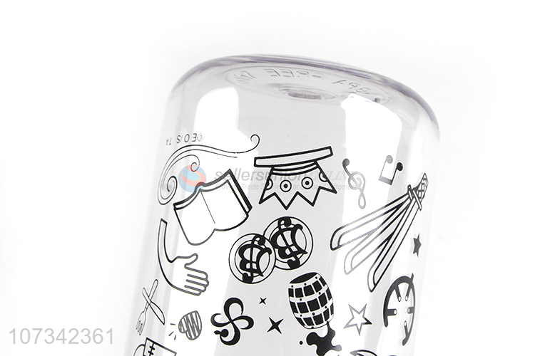 Custom 600 ml Cartoon Printing Flat Cover Water Bottle