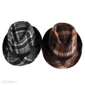 Custom Large Plaid Wool Felt Fedora Hats Cool Billycock