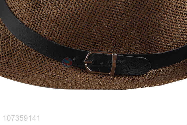 Delicate Design Straw Fedora Hat With Decorative Belt