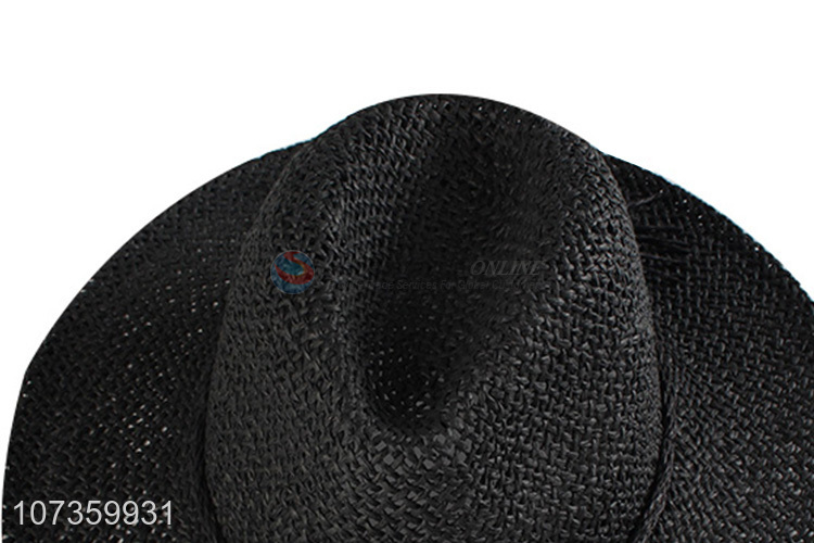 New Design Handmade Straw Hat Black Summer Sunhat