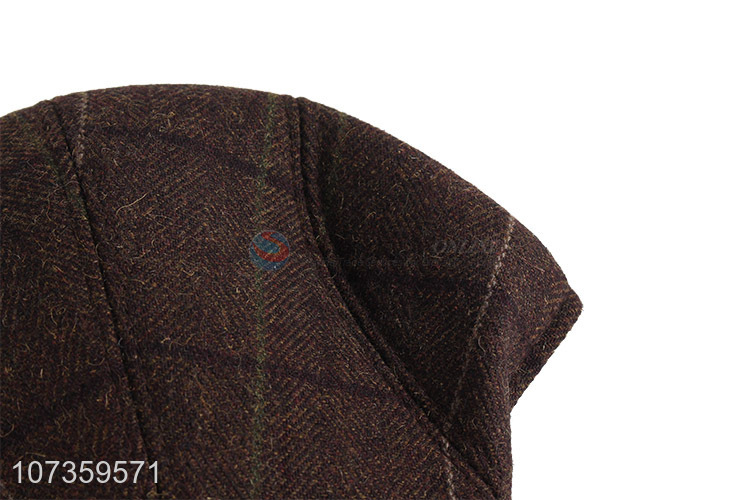 High Quality Plaid Wool Felt Hat Casual Peaked Cap