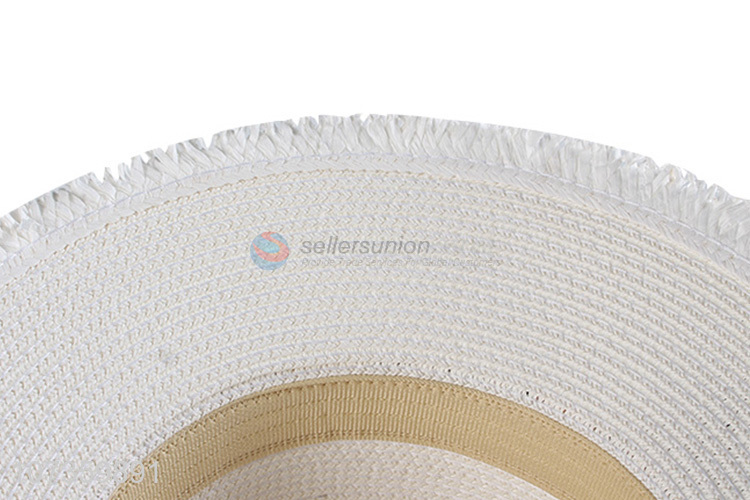 Fashion Straw Round Top Beach Hat With Cap Ribbon