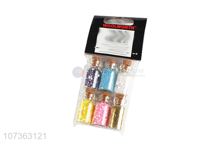 Factory Price Nail Jewelry Glitter Sequins 6 Bottles Nails Ornament Set