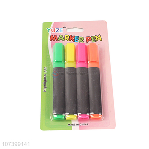 Low price colorful 4 pieces plastic highlighter marking pen set