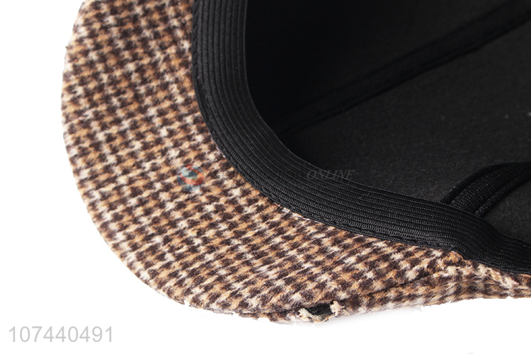 Hot sale adults winter hat houndstooth woolen peaked cap