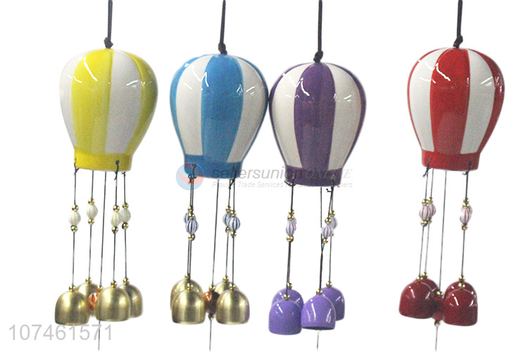 New design creative hot-air balloon shape wind chimes ceramic crafts for decoration