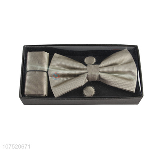 Bottom price grid bow tie necktie and cufflinks set for men