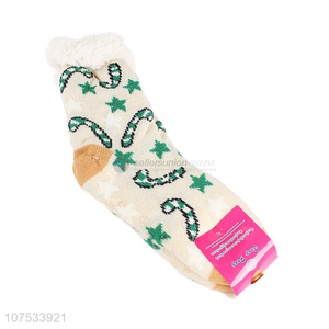 Latest design women winter socks fleece-lined slipper socks