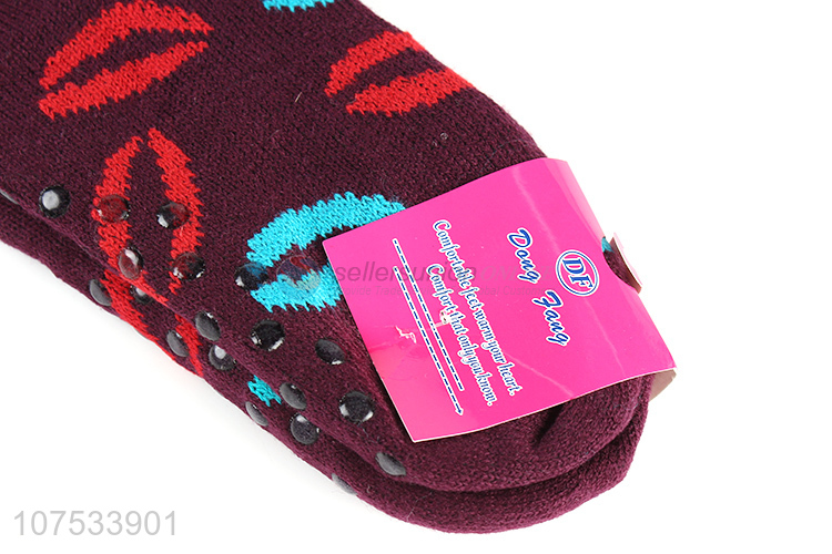 Excellent quality ladies winter knitted jacquard floor socks