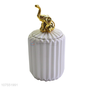 New Style Ceramic Storage Jar With Gold Elephant Ceramic Lid